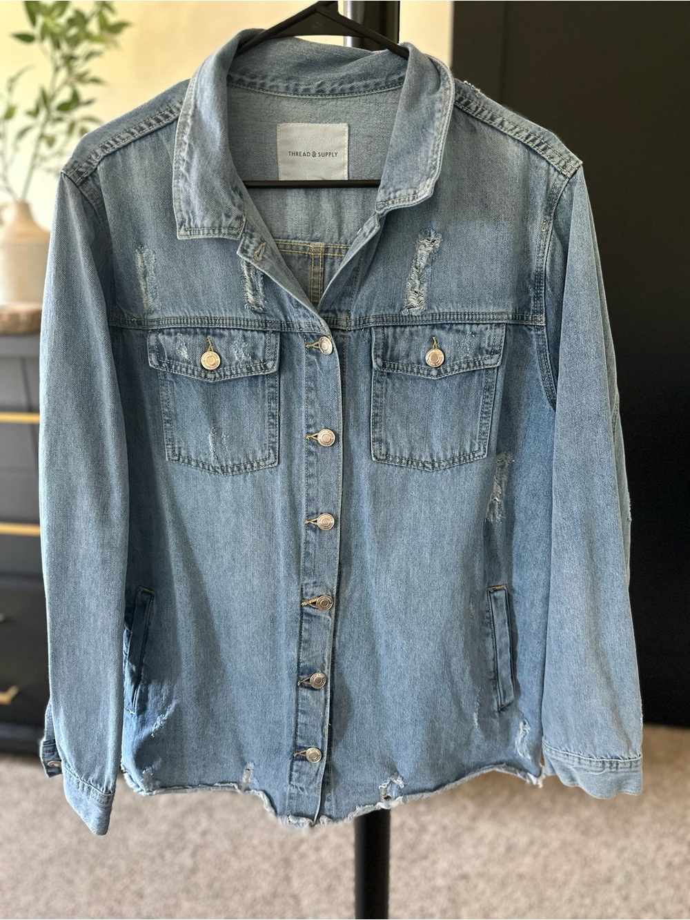 Thread & Supply Light Blue Distressed Denim Jacket - Women's Casual